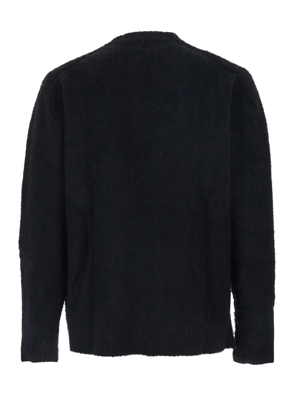 Suéter Preto com Gola Redonda e Efeito Escovado em Mistura de Alpaca e Lã com Nylon e Elastano Suéter Preto com Gola Redonda e Efeito Escovado em Mistura de Alpaca e Lã com Nylon e Elastano