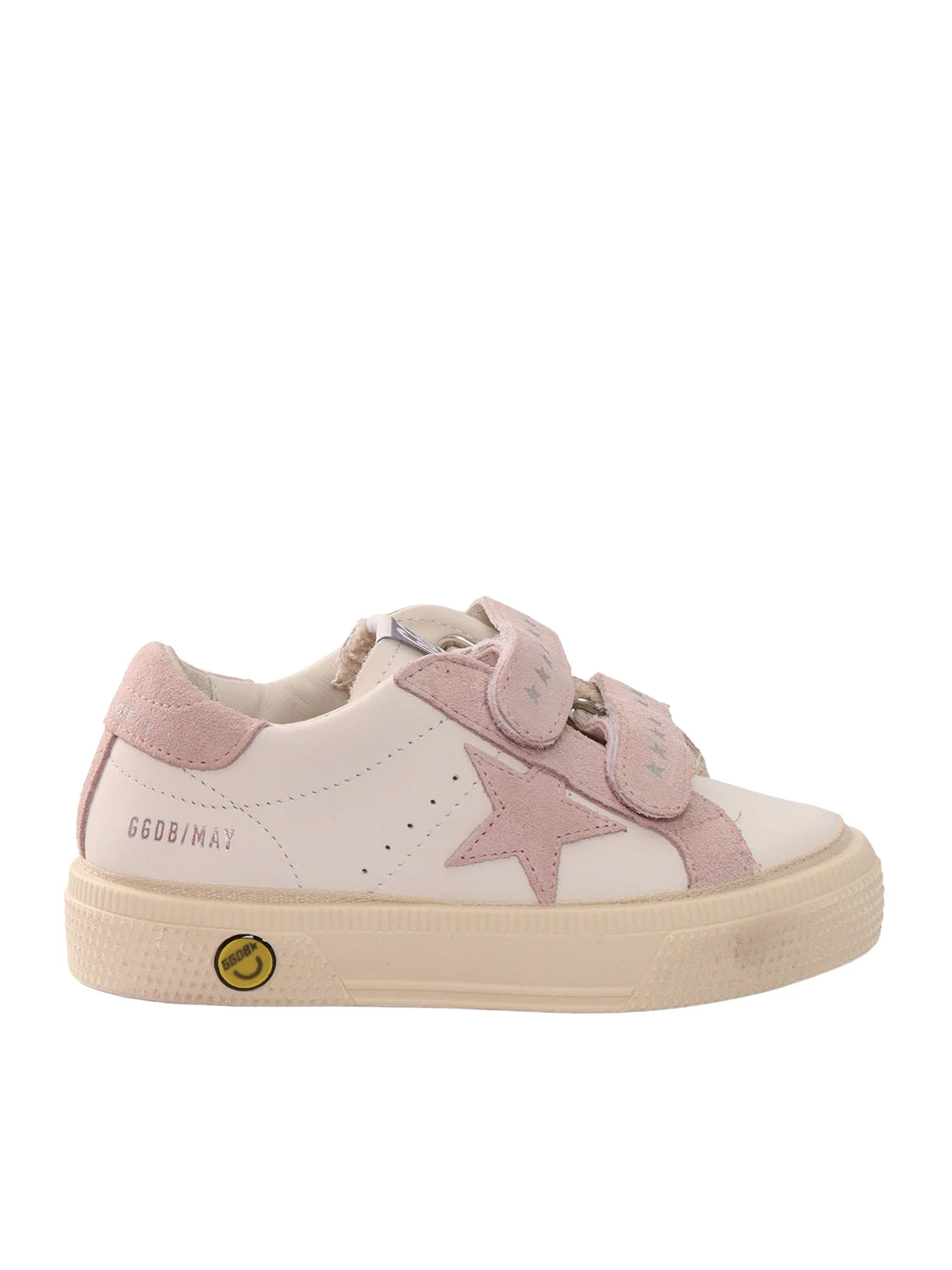 Sapatilha White Kid de Couro com Biqueira e Lingueta de Camurça, Fivela em Forma de Estrela e Salto Golden Goose MAY SCHOOL