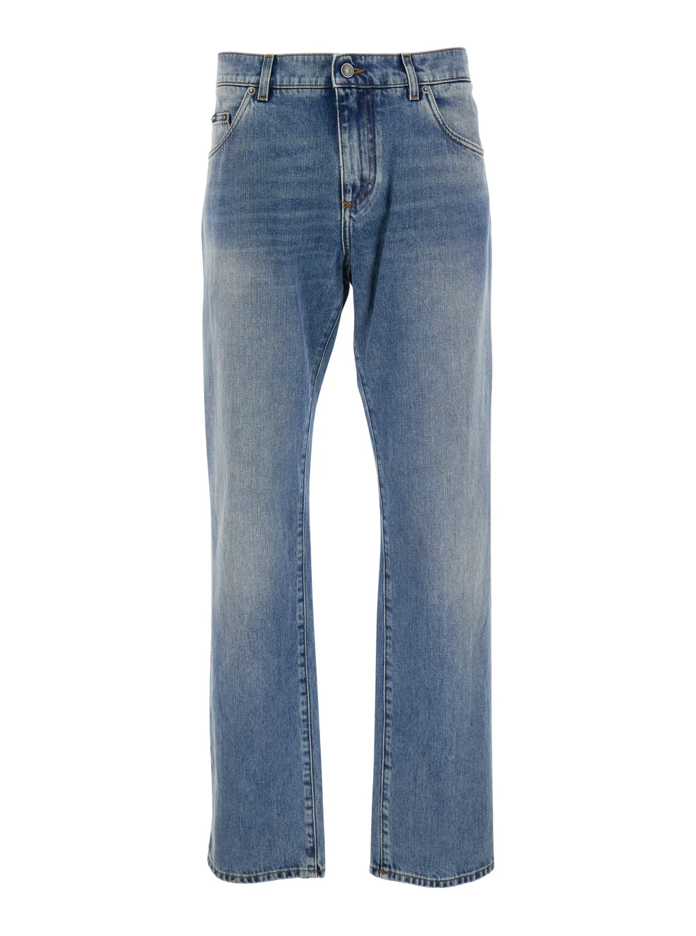 Calças de algodão azuis Dolce & Gabbana com patch de logotipo na parte de trás em denim para homem Blu