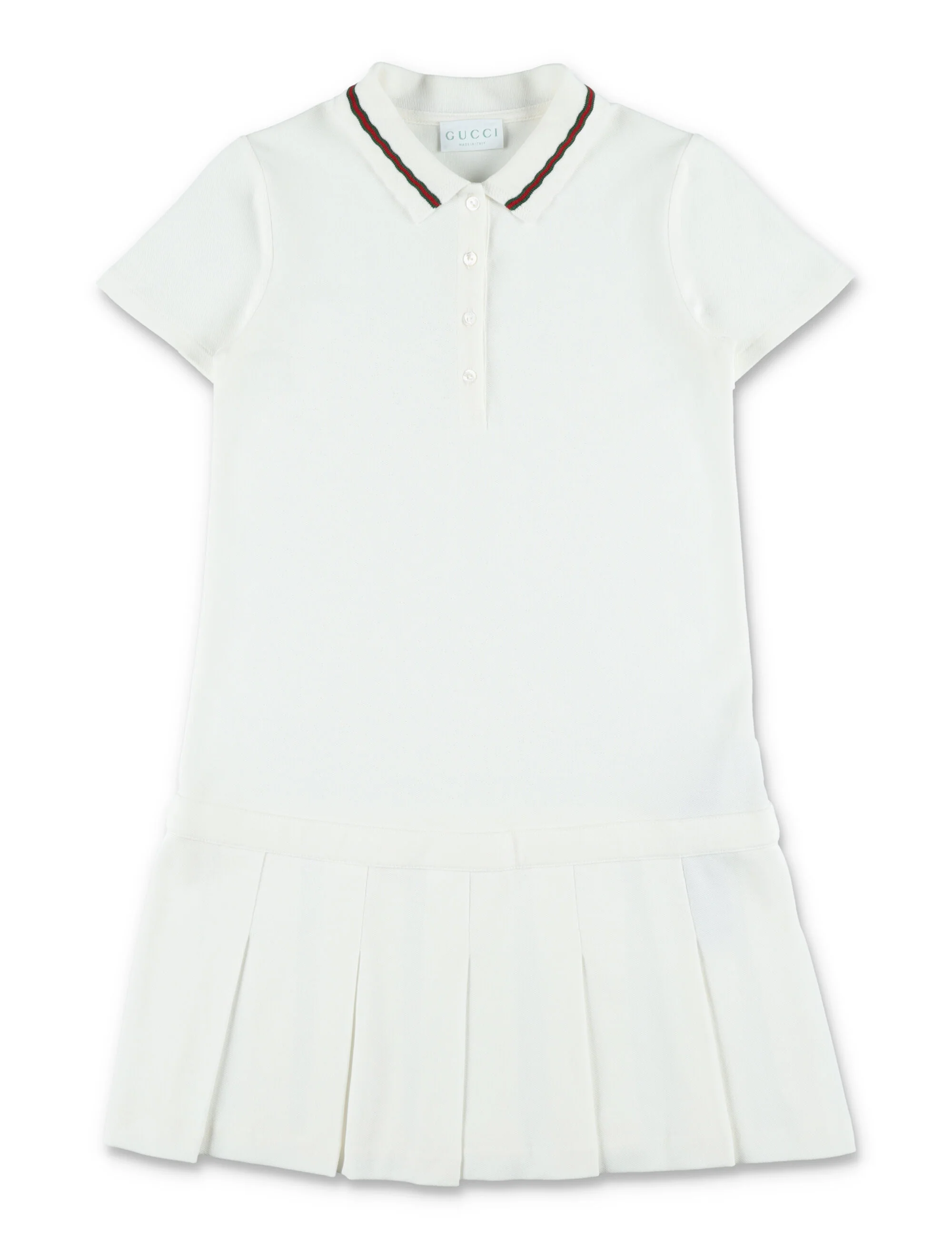 Vestido de Polo de Algodão Gucci Girls com Detalhes Web Novo Branco