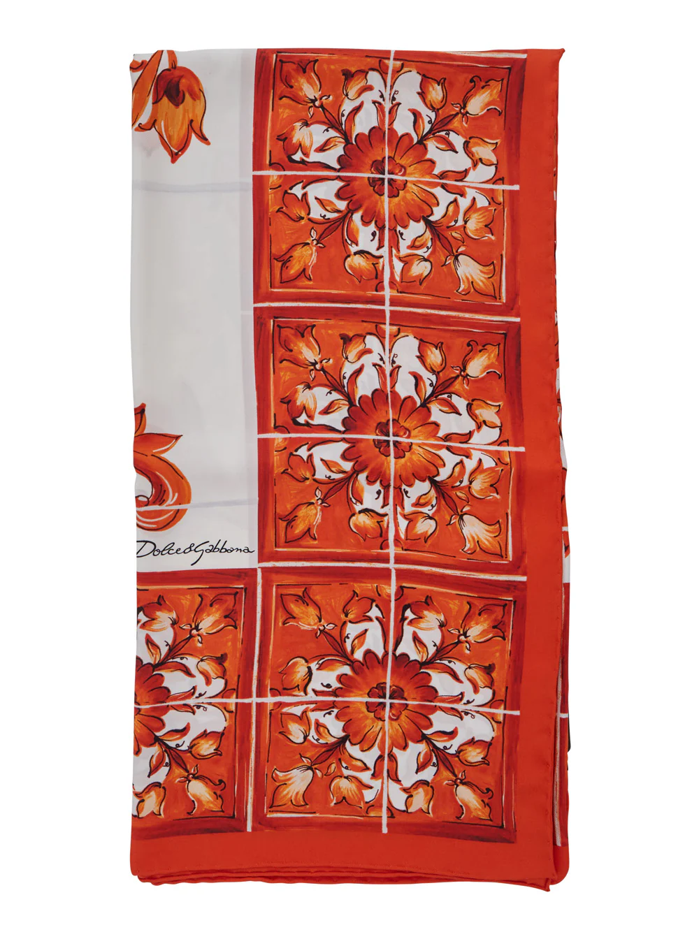 Dolce & Gabbana Maiolica Print Silk Foulard 90x90 Laranja Cachecóis e Foulards