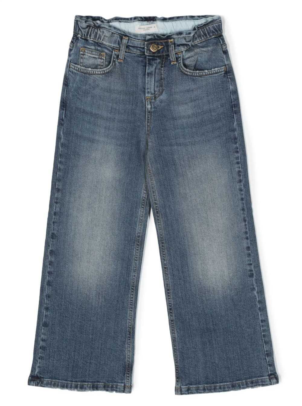 Golden Goose Kids Journey - Jeans de Cintura Elástica e Pernas Largas para Meninas - Lavagem Média em Denim Elástico Inclui Il Codice Gyp01605p00119750765 Azul Algodão Elastano