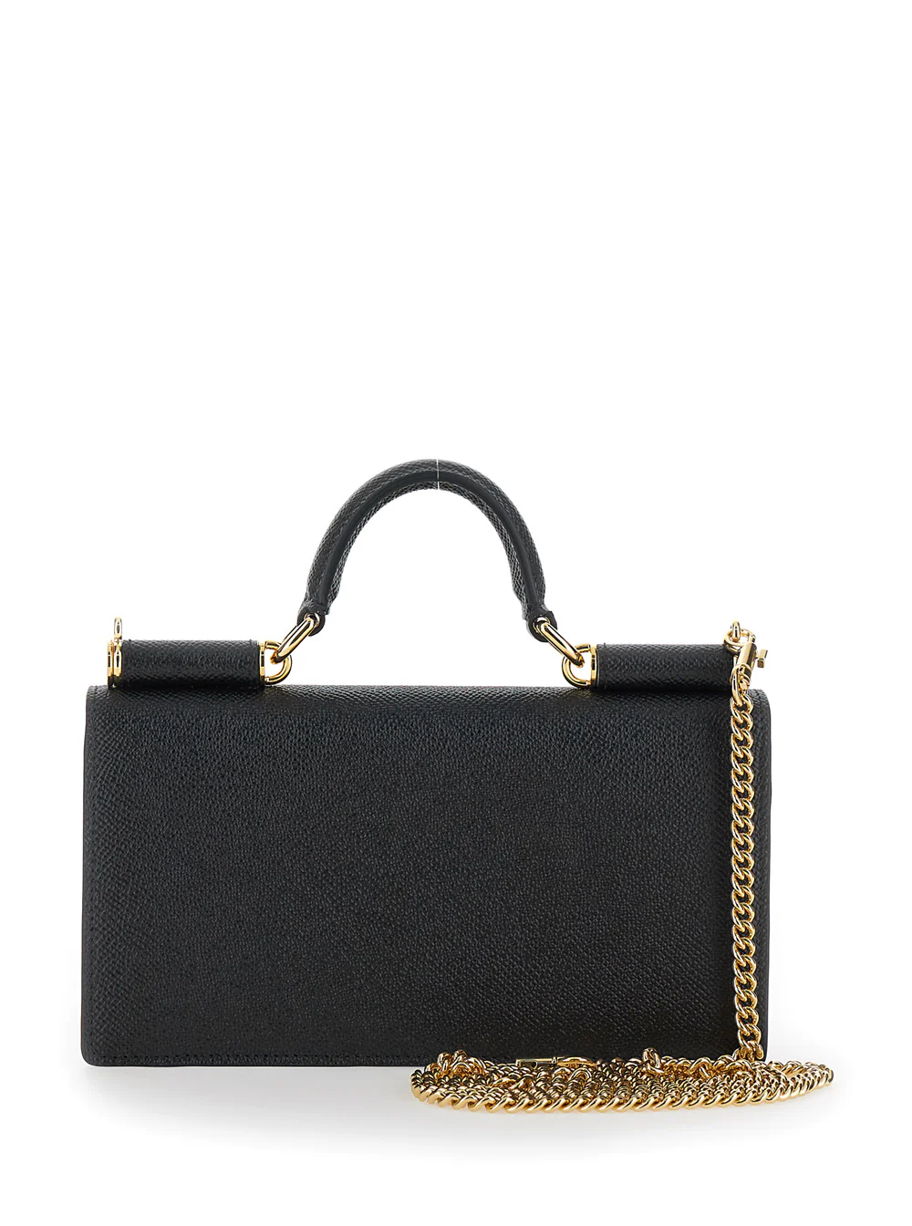 Bolsa Crossbody Dolce & Gabbana com Placa de Logotipo em Couro Grânulado Preto Mulher Calf Mini