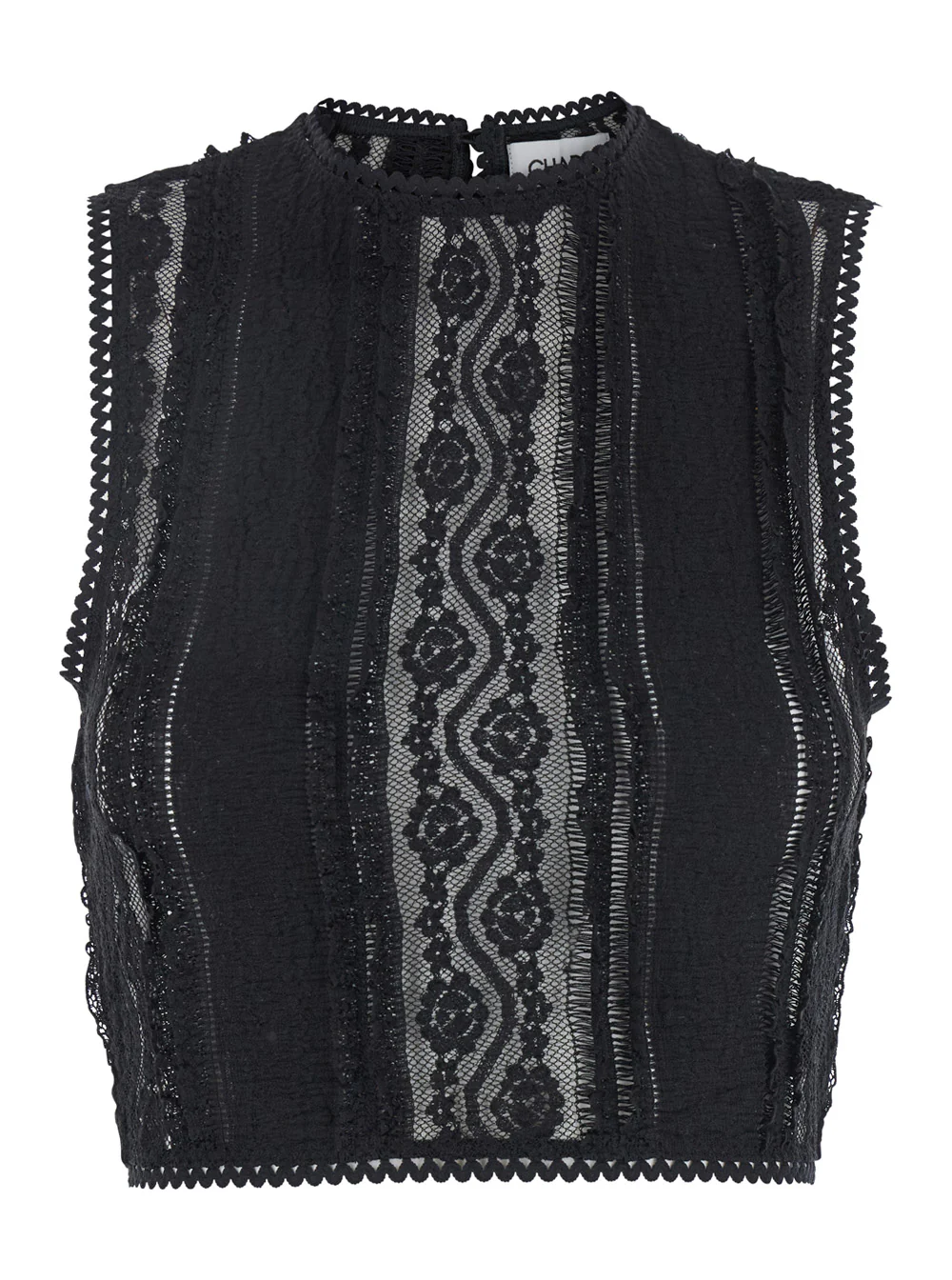 Top Charo Ruiz Asteria Preto com Detalhes de Bordado e Design Semi-Transparent em Tecido Técnico de Algodão Misturado com Nylon e Elastano para Mulher