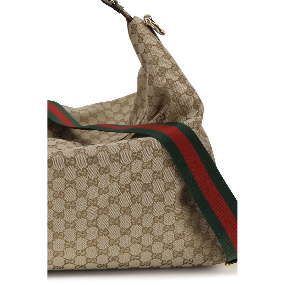 Bolsa de Ombro em Tecido Bege Gucci