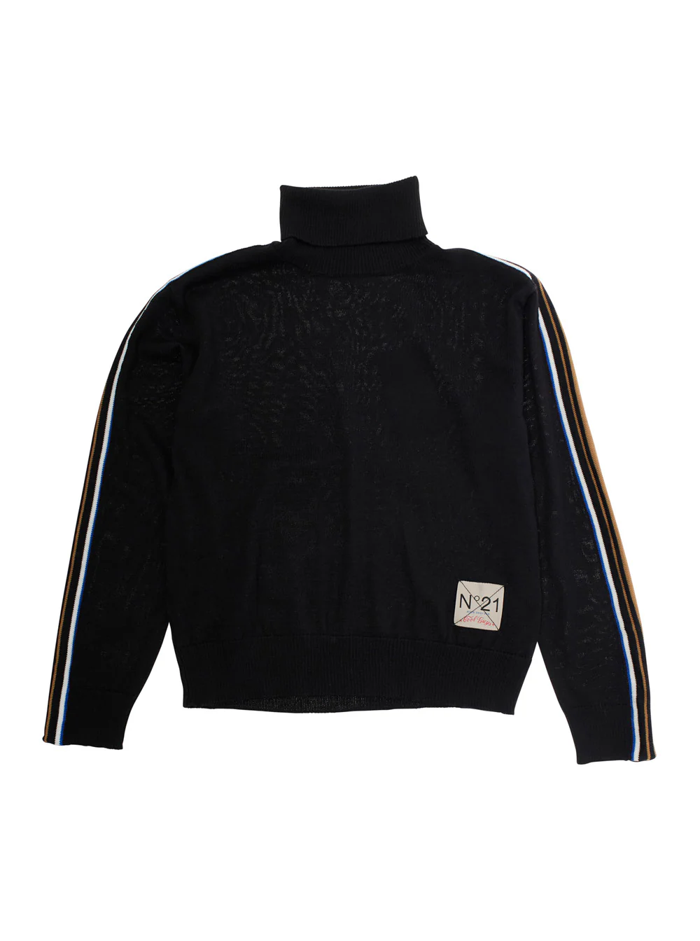 Suéter Infantil Preto com Gola Alta N°21 com Patch de Logotipo Mistura de Lã Malha de Acrílico para Menino