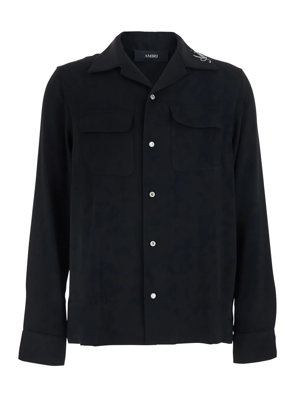 Camisa Amiri com Gola Clássica e Mangas Compridas, Tecido Técnico Preto para Blusas Femininas Camisa Amiri com Gola Clássica e Mangas Compridas, Tecido Técnico Preto para Blusas Femininas