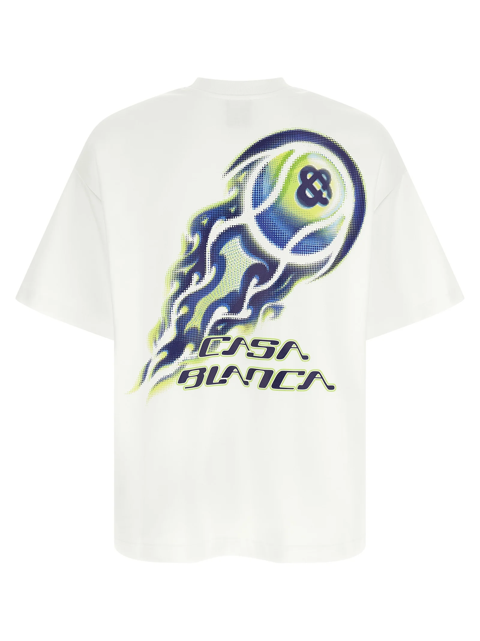 Camiseta Branca de Algodão com Estampa de Bola de Tênis em Chamas Casablanca