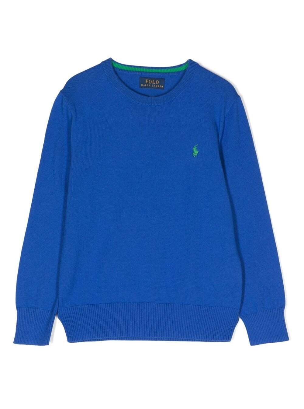Polo Ralph Lauren Kids Suéter Azul com Bordado de Logotipo em Algodão Menino Blu Jersey