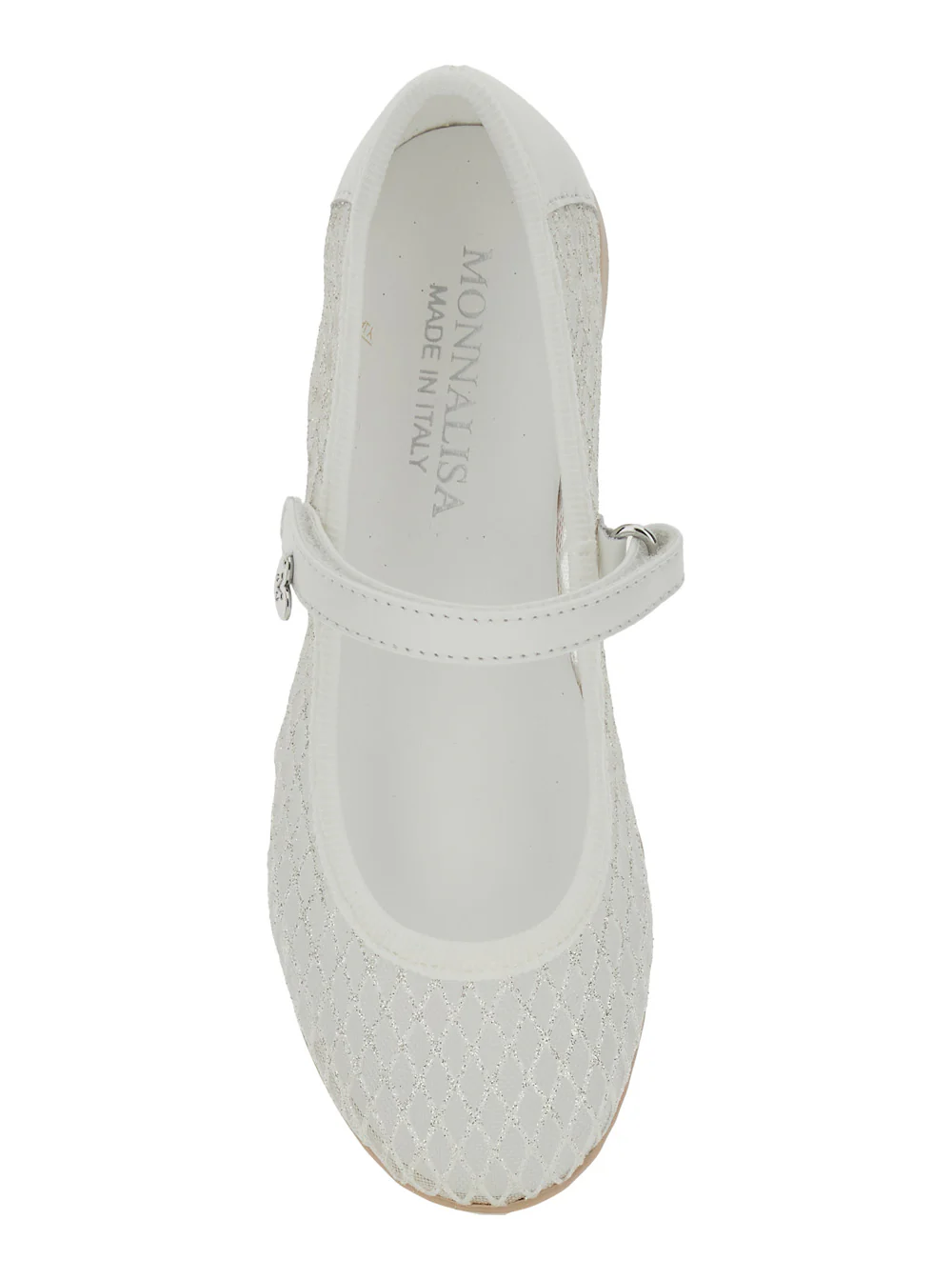 Sapatos de Balé Monnalisa Kids com Design em Malha e Decoração com Brilho Total em Eco-couro para Meninas, Ballerinas Brancas
