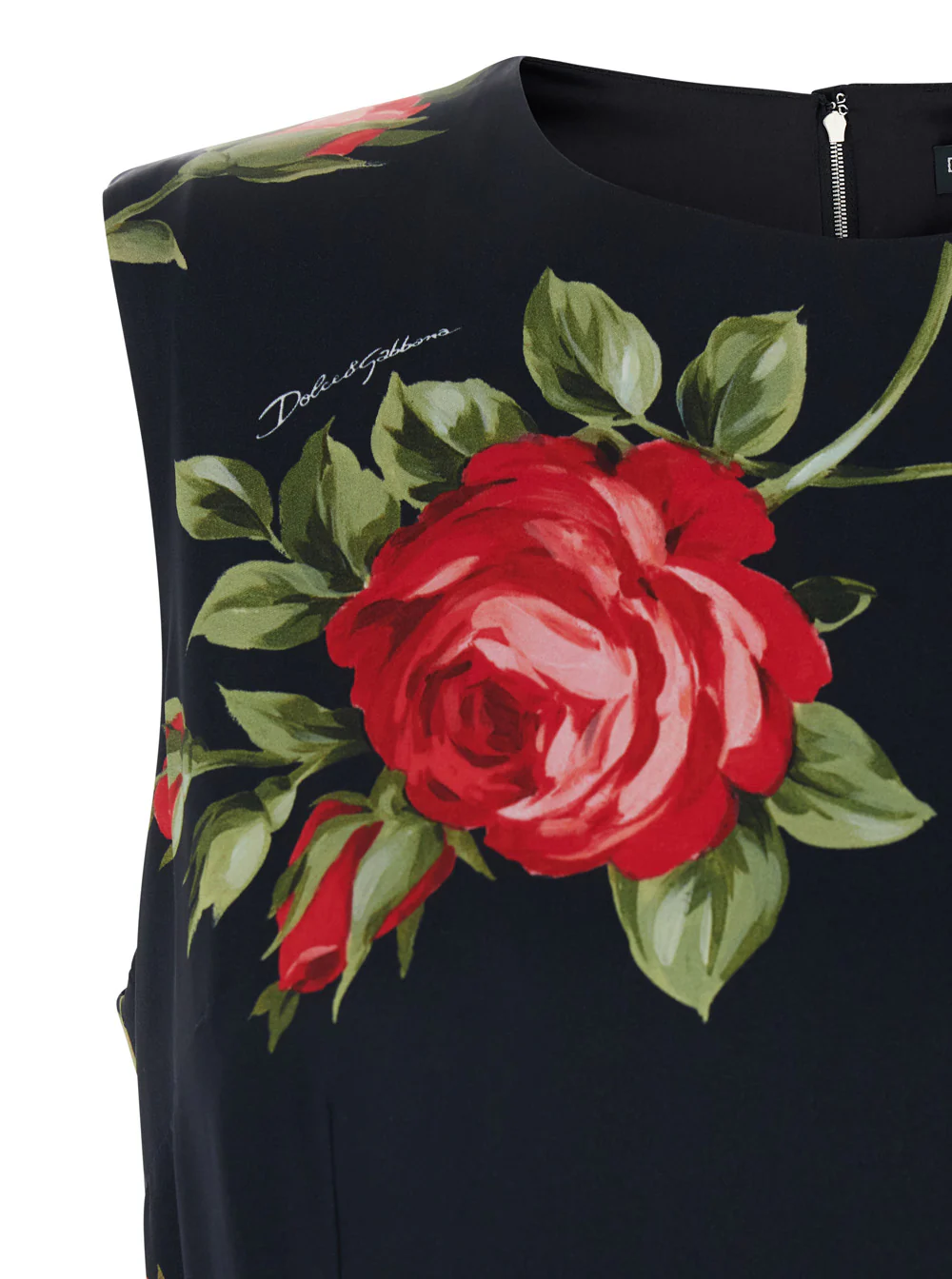 Vestido Preto Dolce & Gabbana com estampa floral em toda a peça em seda para mulheres Elastano