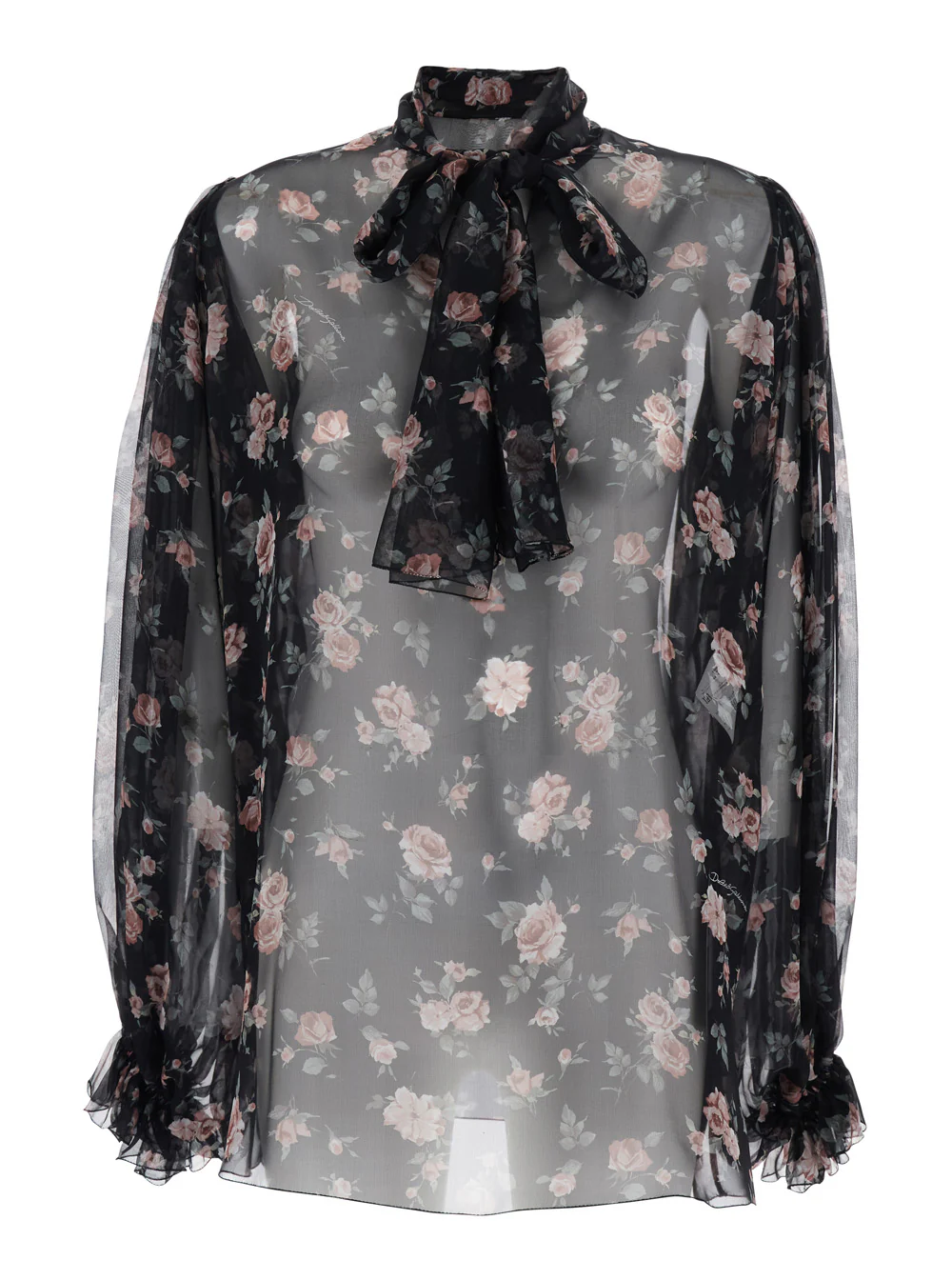 Blusa Floral Preto Dolce & Gabbana com Nó na Frente em Chifon para Mulheres Camisas e Blusas