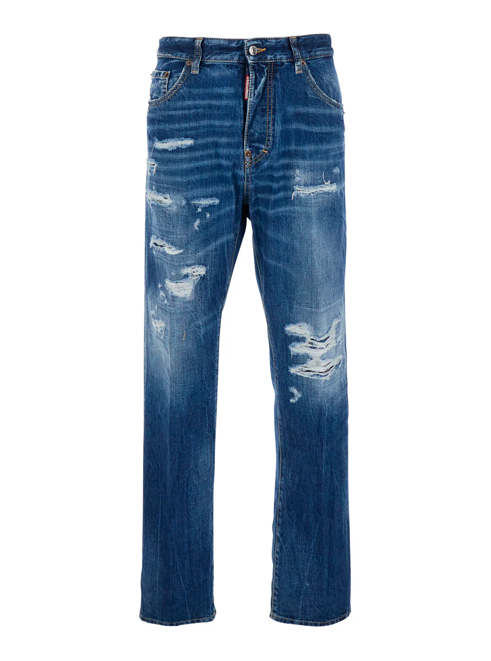 Calças Dsquared2 642 com Detalhes de Rasgaduras em Todo o Modelo e Patch com Logotipo na Parte de Trás em Jeans Azul para Homens Blu Algodão