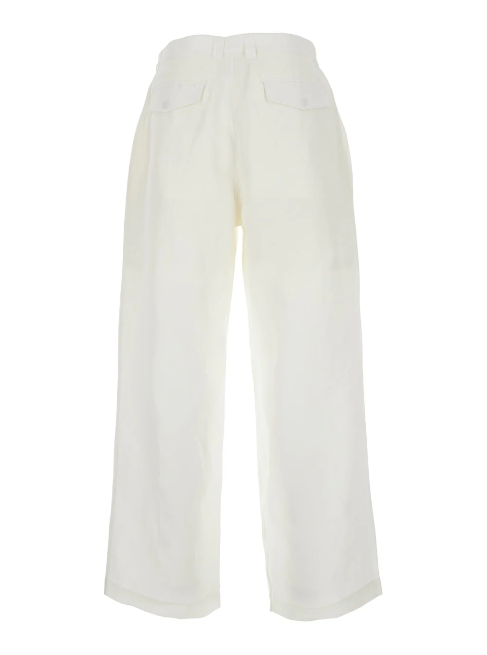 Calças CLASSY OVERSIZED COM DOIS DOBRADOS - Branco com dobradura dupla na frente em Viscose para Mulheres Linho Nylon