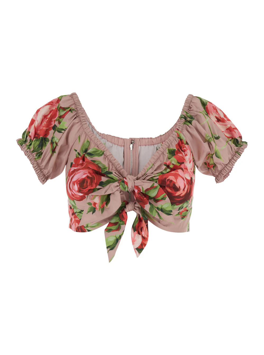 Top Curto com Estampa Floral Rosa Dolce & Gabbana com Nó Duplo em Algodão para Mulheres