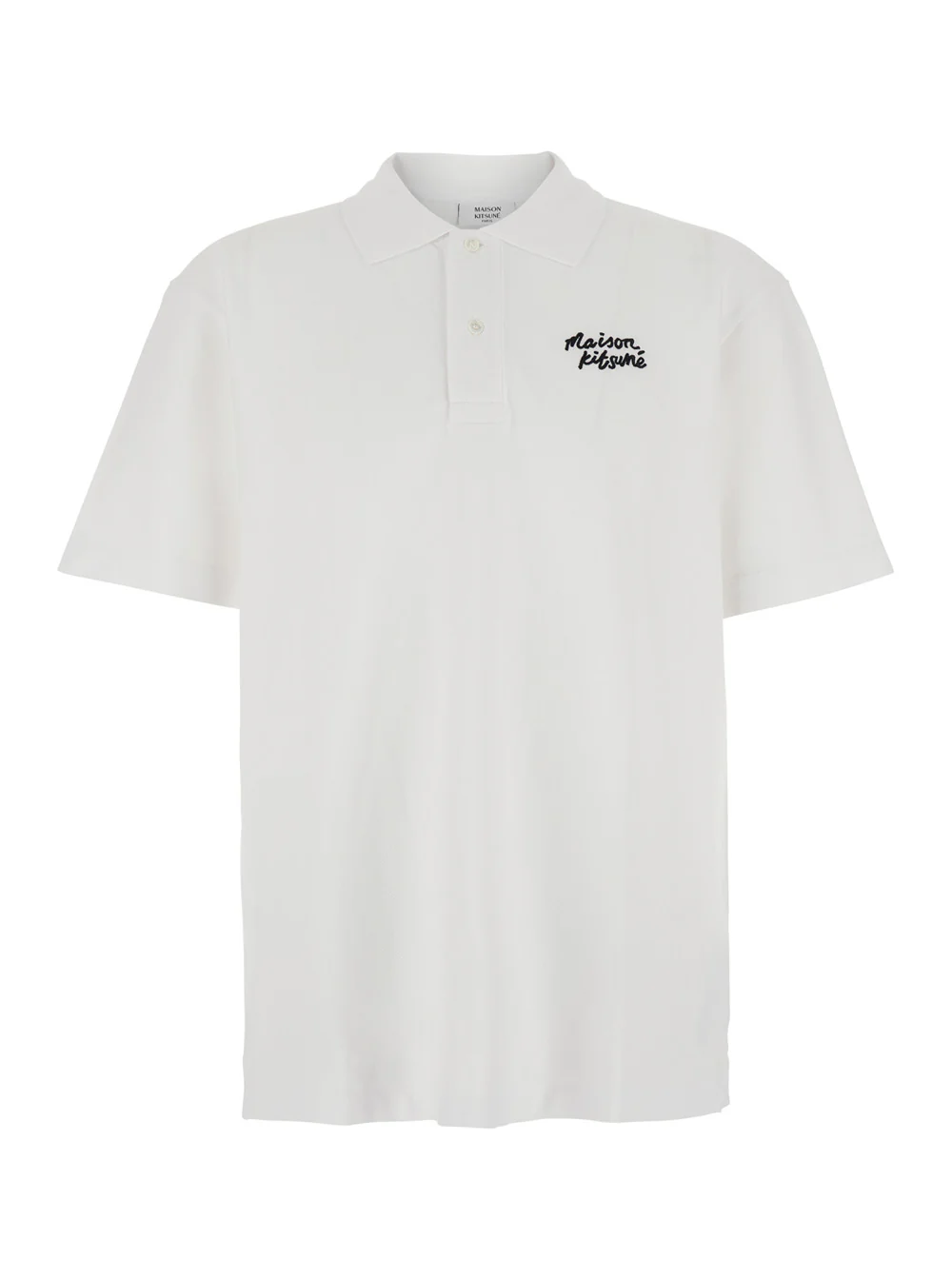 Polo Maison Kitsuné Escrita Conforto Branco com Gola Pontuda e Estampa de Logotipo na Frente Algodão Orgânico para Homens Camisetas Camisas Polo Maison Kitsuné Escrita Conforto Branco com Gola Pontuda e Estampa de Logotipo na Frente Algodão Orgânico para Homens Camisetas Camisas