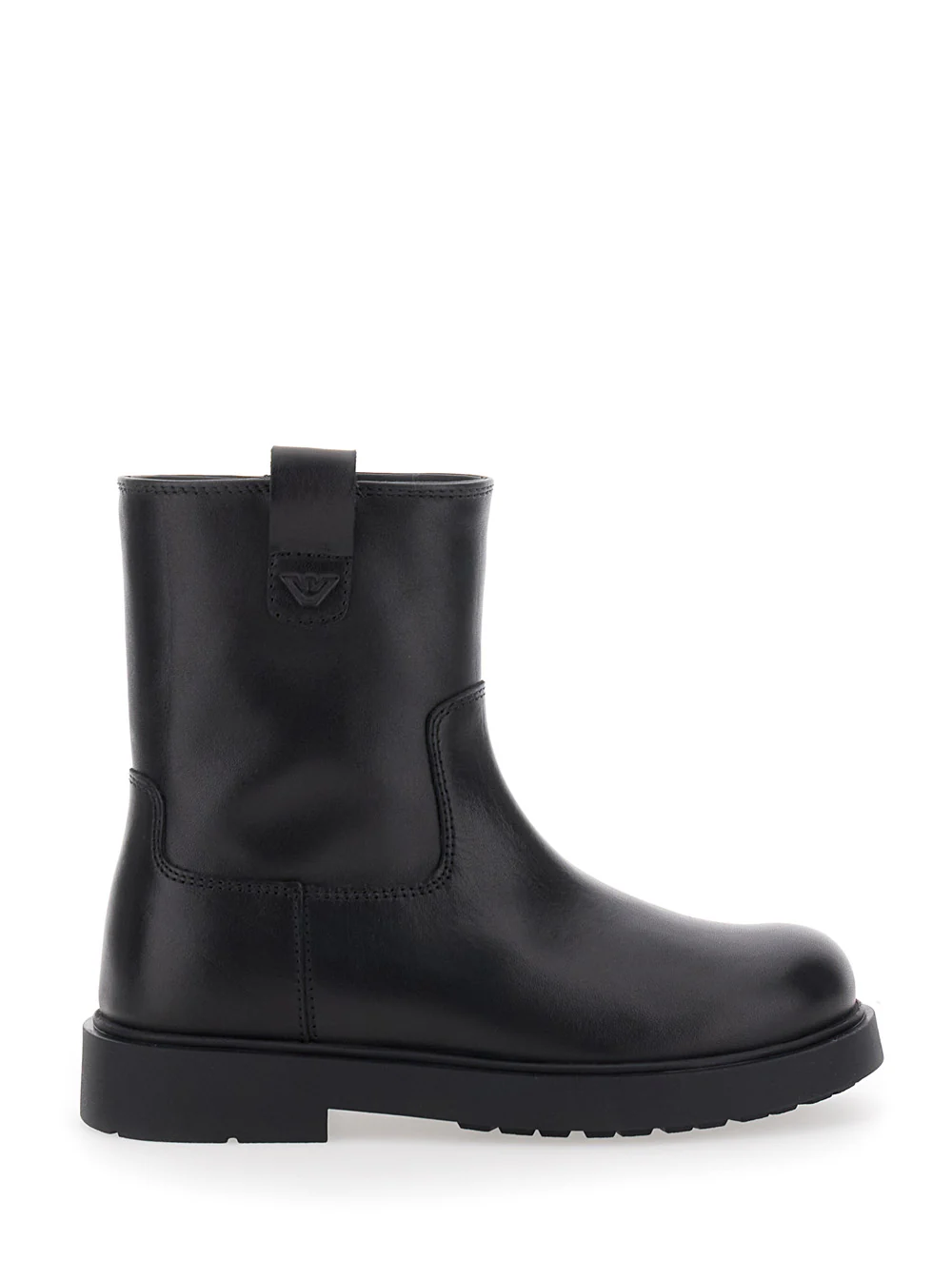 Botas Pretas Emporio Armani Kids com Patch de Logotipo e Fechamento por Zíper Lateral em Couro Menino Vitela