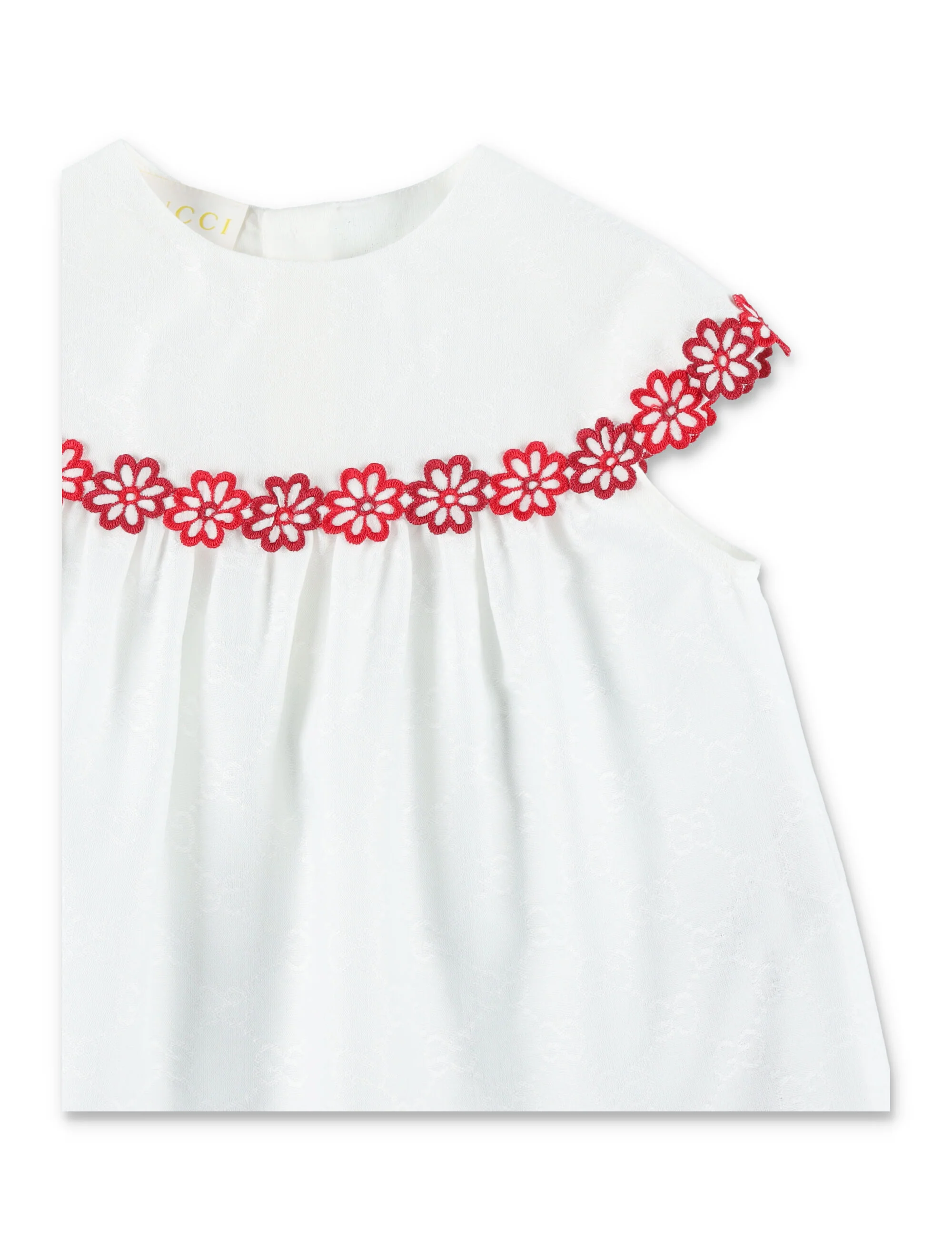Vestido de Algodão Gucci Baby Bordado Branco/Vermelho