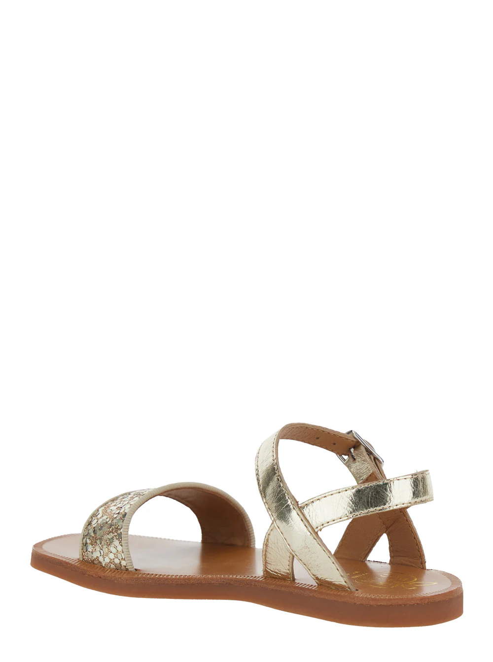 Sandalhas POM D'API Kids PLAGETTE BUCKLE TAO LAM-GLI com Detalhe Metálico para Mulheres em Couro Metálico Tecido Sapatos Planos
