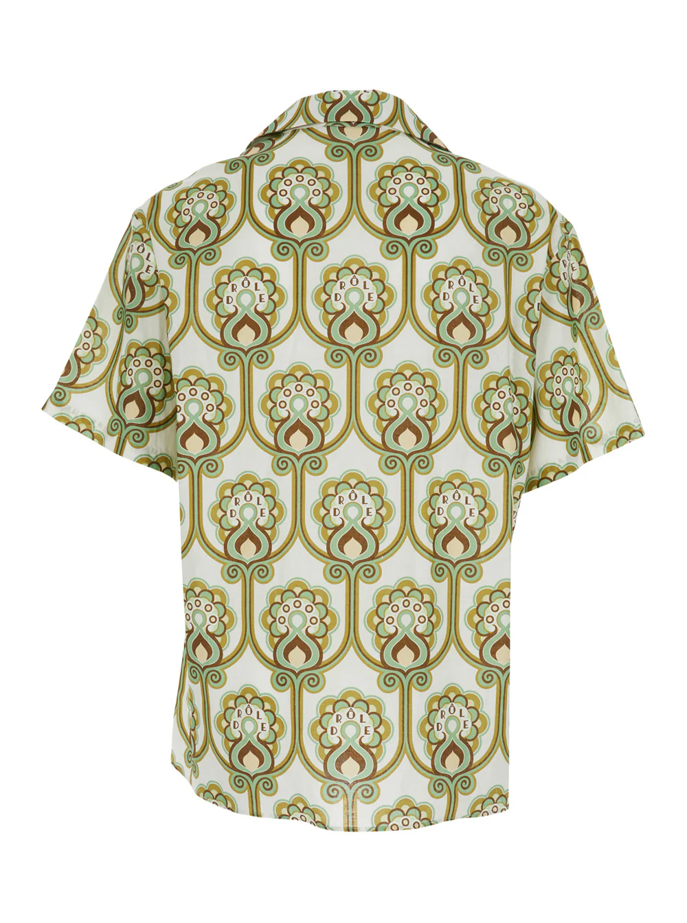 Camisa de Bowling Verde com Gola Cubana e Estampa Floral em Todo o Tecido em Mistura de Linho para Homens Blusas de Algodão Camisa de Bowling Verde com Gola Cubana e Estampa Floral em Todo o Tecido em Mistura de Linho para Homens Blusas de Algodão