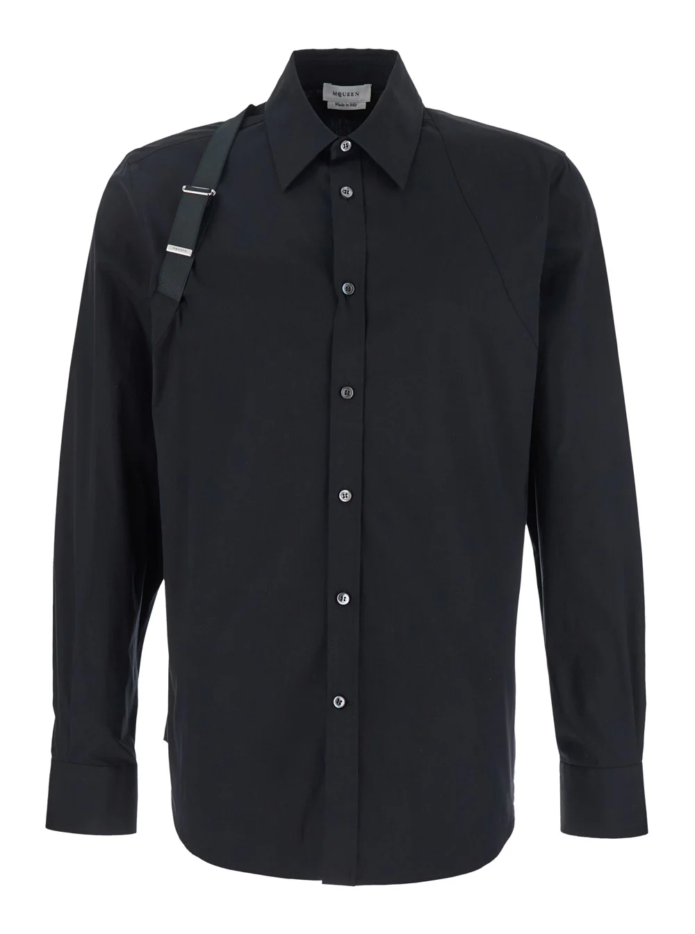 Camisa Preta com Cinto Alexander McQueen com Gola Clássica e Detalhe de Cinta na Manga em Algodão para Homens Blusas Elásticas