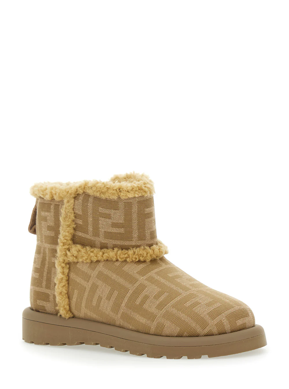 Botas de Cano Curto Fendi Kids Bege com Motivo FF em Tecido para Meninas de Poliamida Algodão