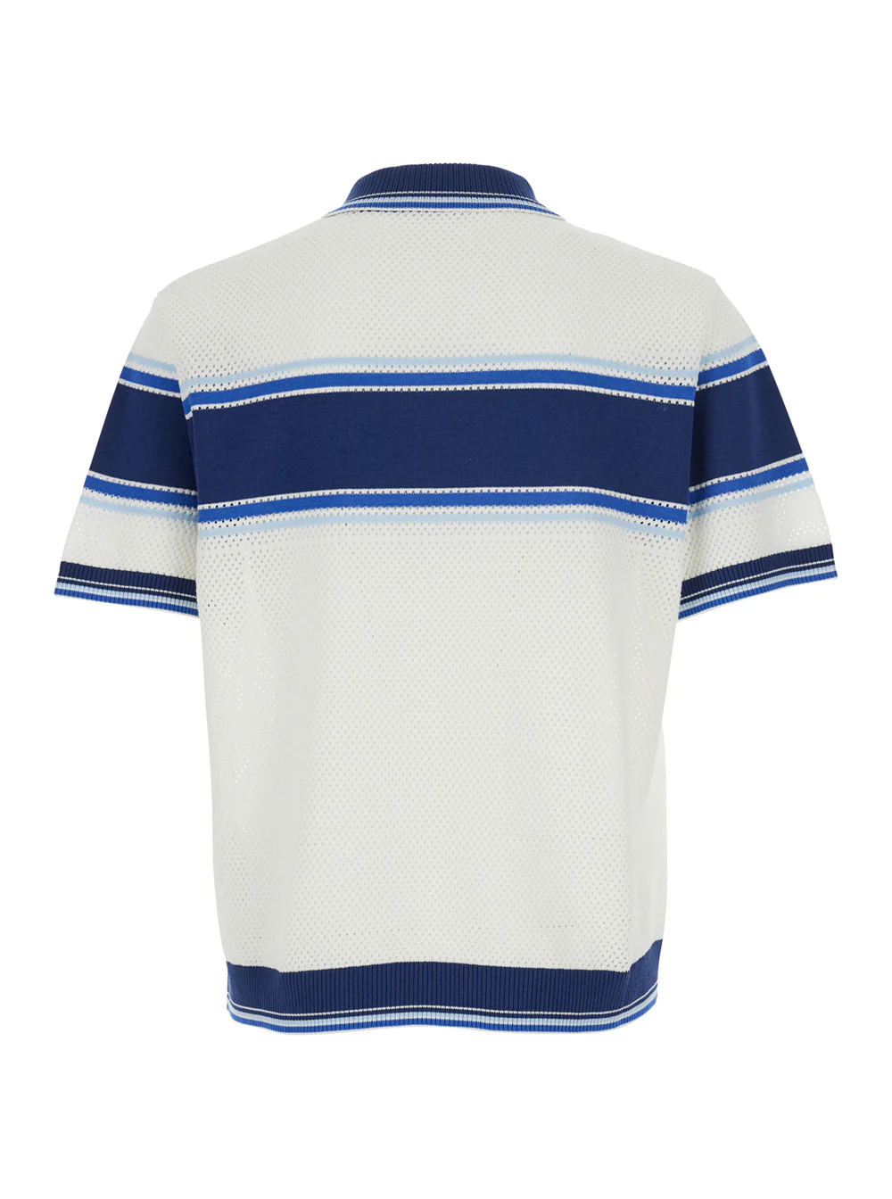 Camiseta Masculina Casablanca Polo MESH STRIPE Branca com Detalhes Azuis em Algodão