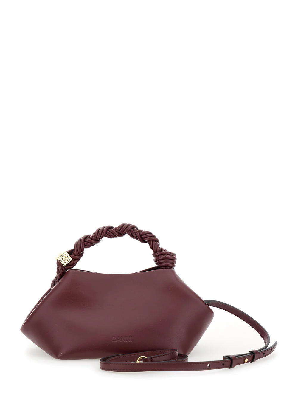 Bolsa Ganni Bou Piccola Com Logotipo de Borboleta e Alça de Couro Trançado Bordeaux Bolsas Femininas Vermelhas