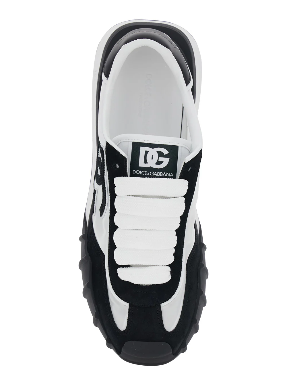 Sapatilhas Baixas Pretas e Brancas Dolce & Gabbana DG Athletic com Patch de Logotipo no Lado da Lingueta em Couro para Homens Cordeiro Sapatilhas Baixas Pretas e Brancas Dolce & Gabbana DG Athletic com Patch de Logotipo no Lado da Lingueta em Couro para Homens Cordeiro