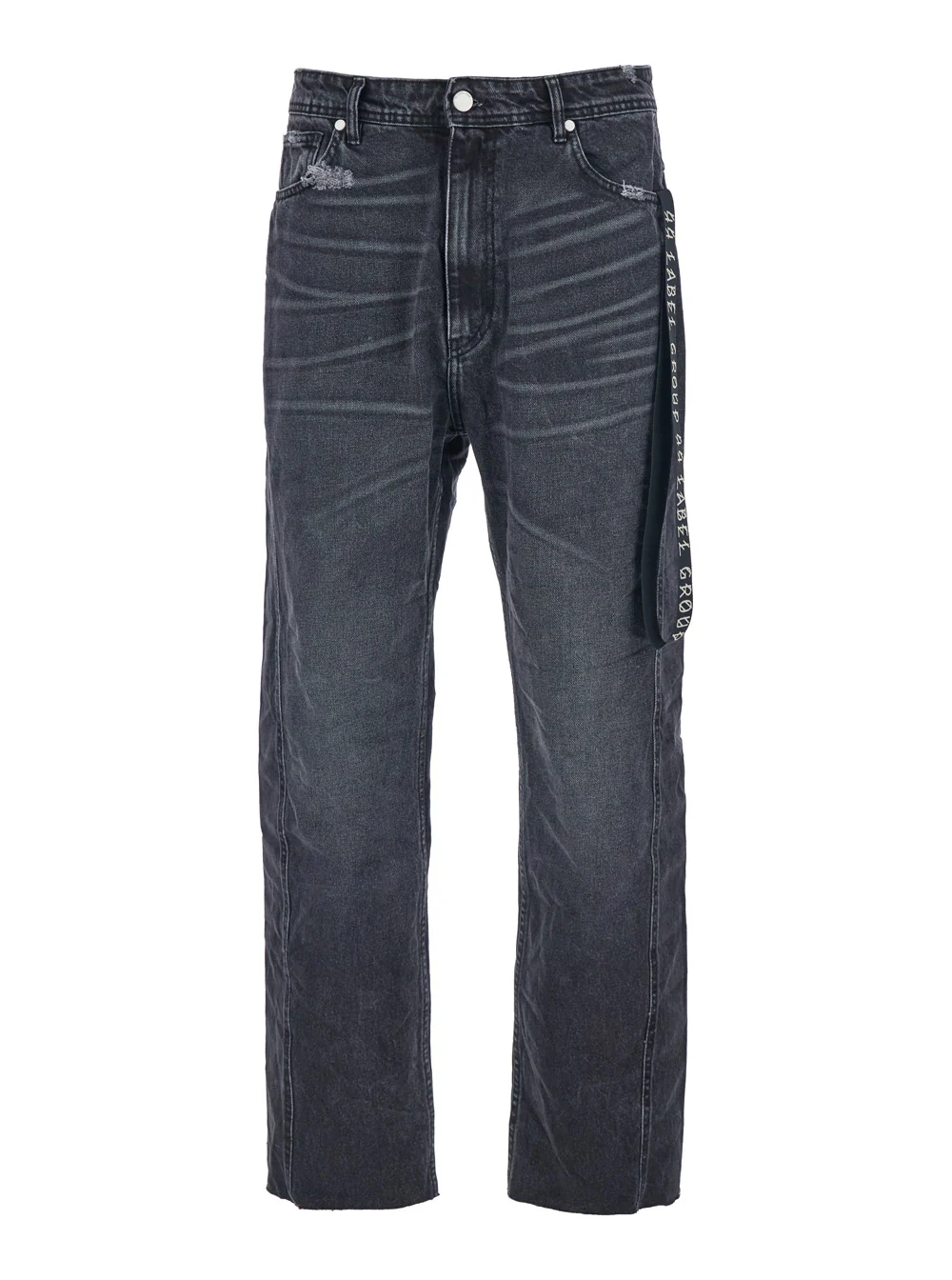 Calças Pretas da 44 Label Group com Patch de Logotipo na Parte de Trás e Cinto Lateral em Denim para Homem