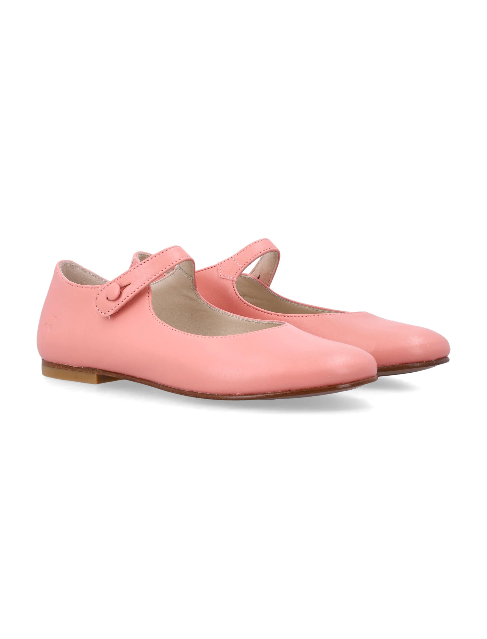 Sapatos planos de ballet de couro coral Bonpoint Ella