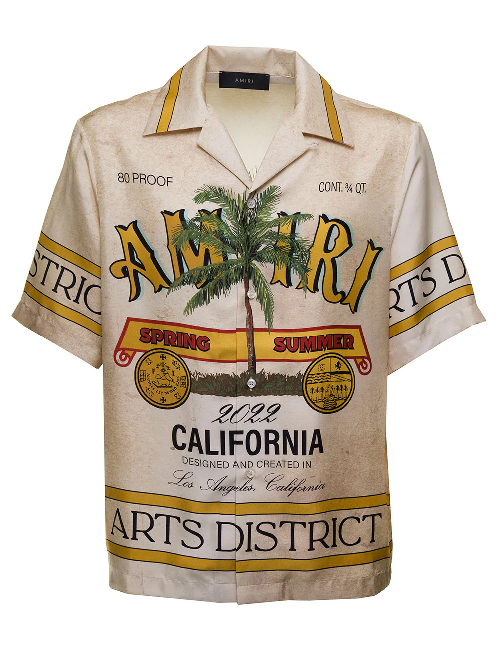Camisa de Bowling de Seda com Estampa Rum Amiri para Homens Bege e Blusas
