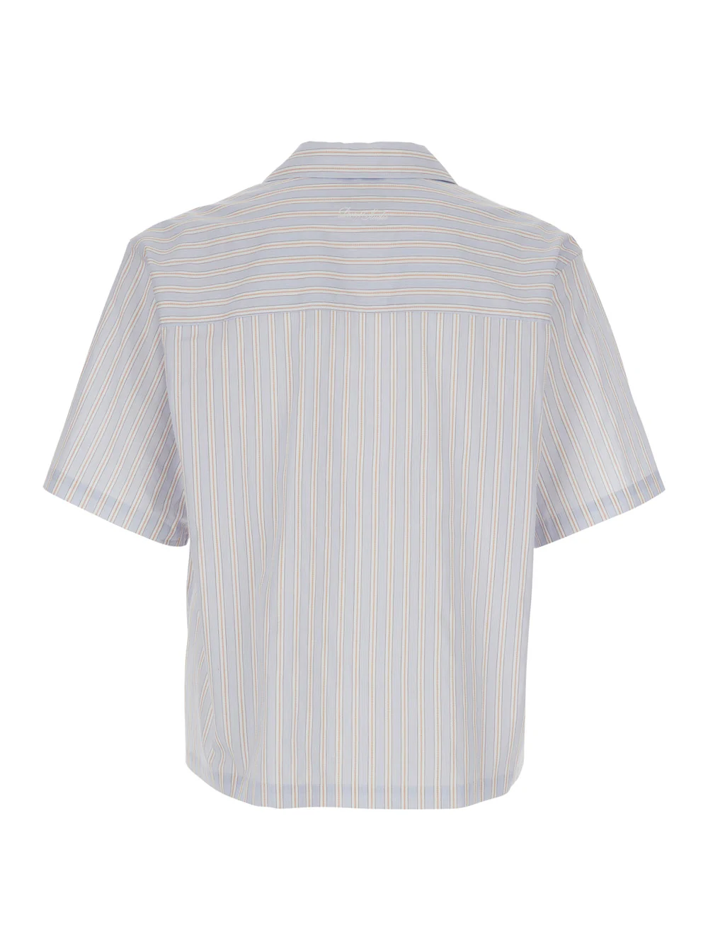 Camisa Bege com Gola Aberta e Motivo Listrado em Todo o Tecido para Homens
