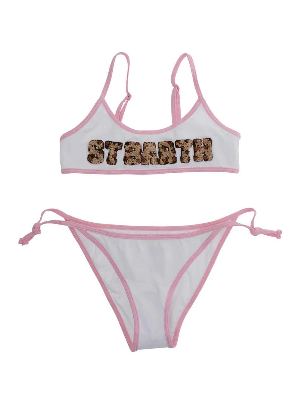Biquíni Infantil Mc2 Saint Barth Jaiden String - Rib 01 Leopardo Terrypatch com Detalhes em Tecido Cor Branca Praia