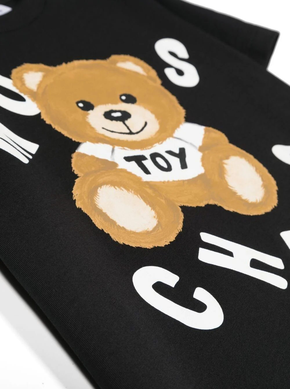 Camiseta Preta com Estampa de Letras de Ursozinho em Algodão para Menino Moschino Kids Camisetas e Camisetas Polo