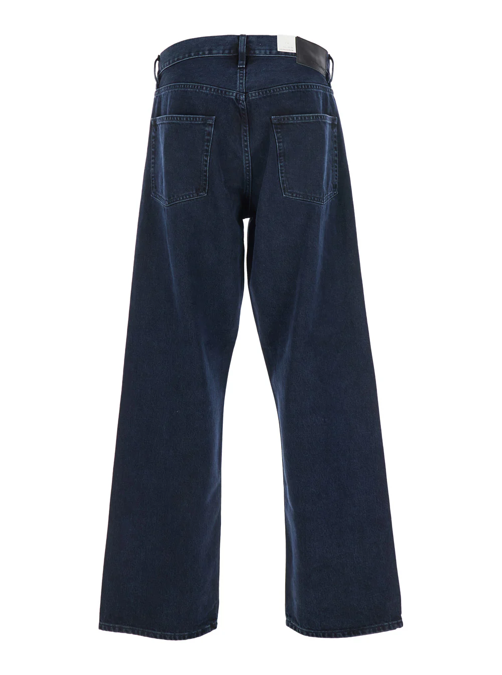 Calças de Denim Azuis com Alças para Cinto e Patch de Logotipo na Parte de Trás em Algodão Azul