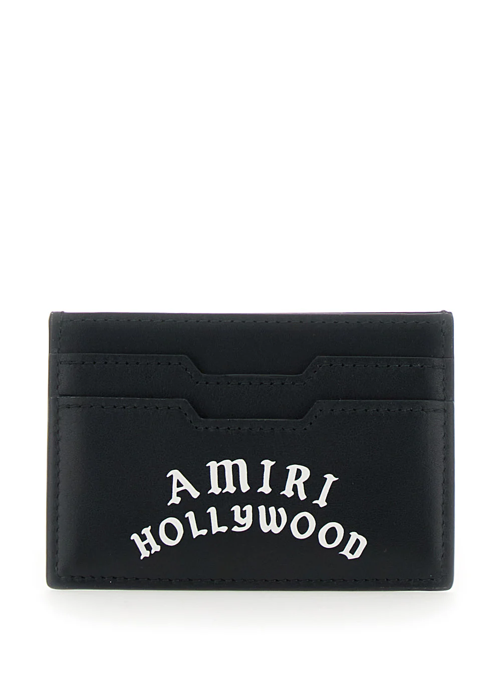 Porta-cartões Amiri Preto com Letras de Logotipo na Frente e Relevo na Parte de Trás em Produtos de Couro Bovino para Homem