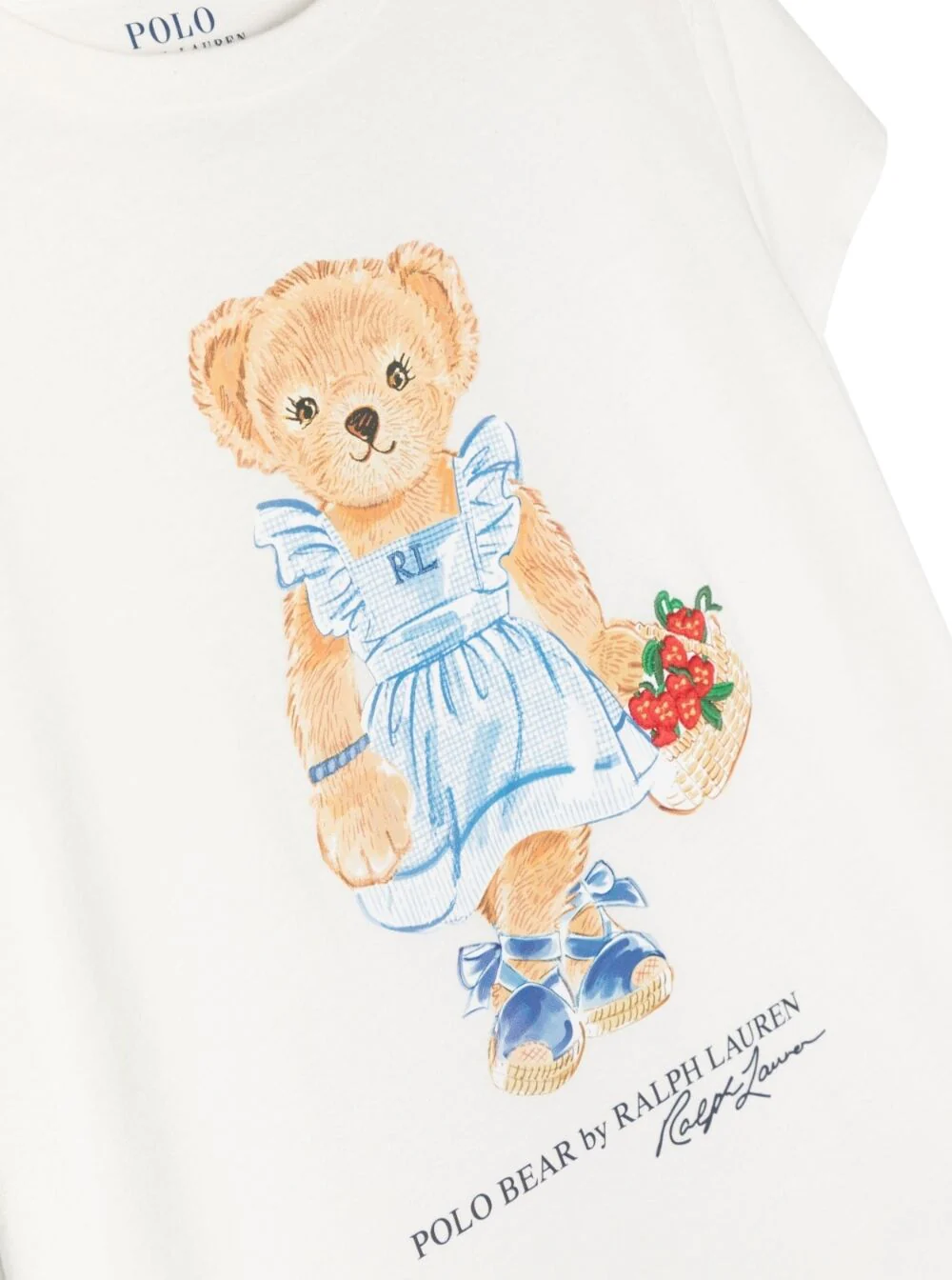 Camiseta Infantil Polo Ralph Lauren Branca de Gola Redonda com Estampa de Urso Panda de Algodão Camisetas e Camisetas Polo para Meninas