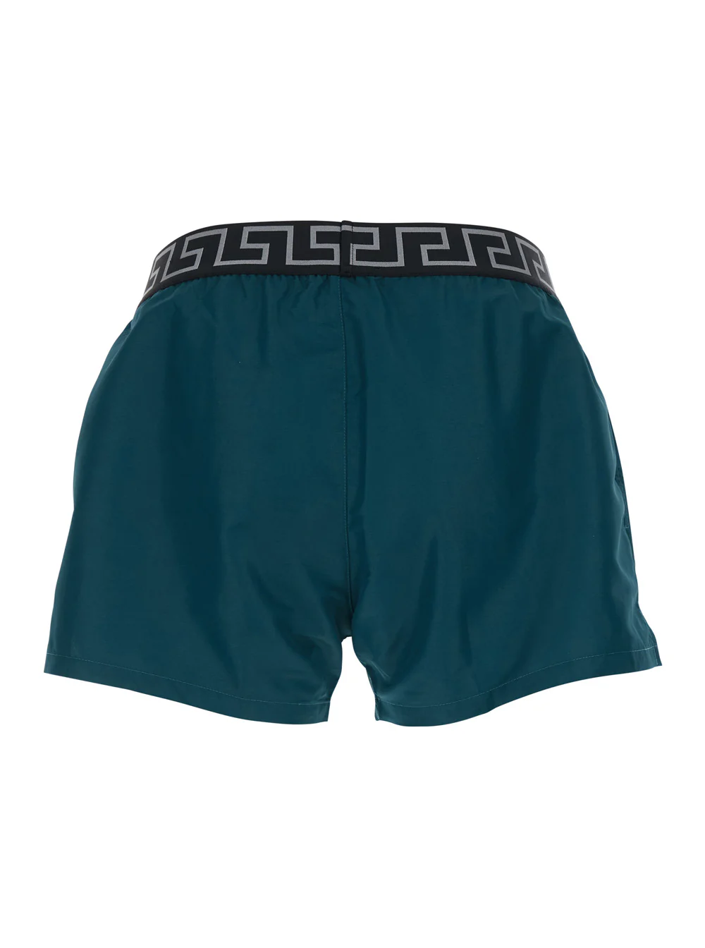 Bermudas de Natação Verdes Versace com Cintura Elástica e Motivo Greca em Tecido Técnico para Homens, Roupas de Praia de Poliéster