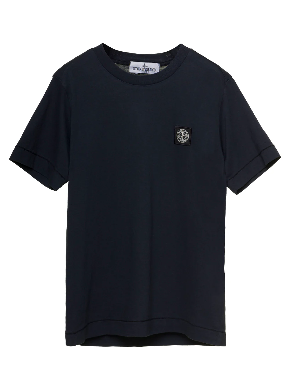 Camiseta Infantil Stone Island Azul com Gola Redonda e Logotipo em Patch com Bolsinho, Camisetas de Menino Azuis, Camisetas Polo