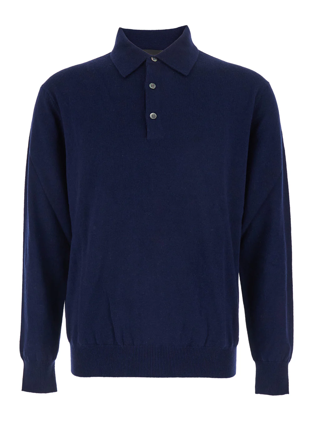 Suéter Azul Clássico com Gola Estilo Camisa Polo e Mangas Compridas em Malha de Lã com Cashmere Azul Homem