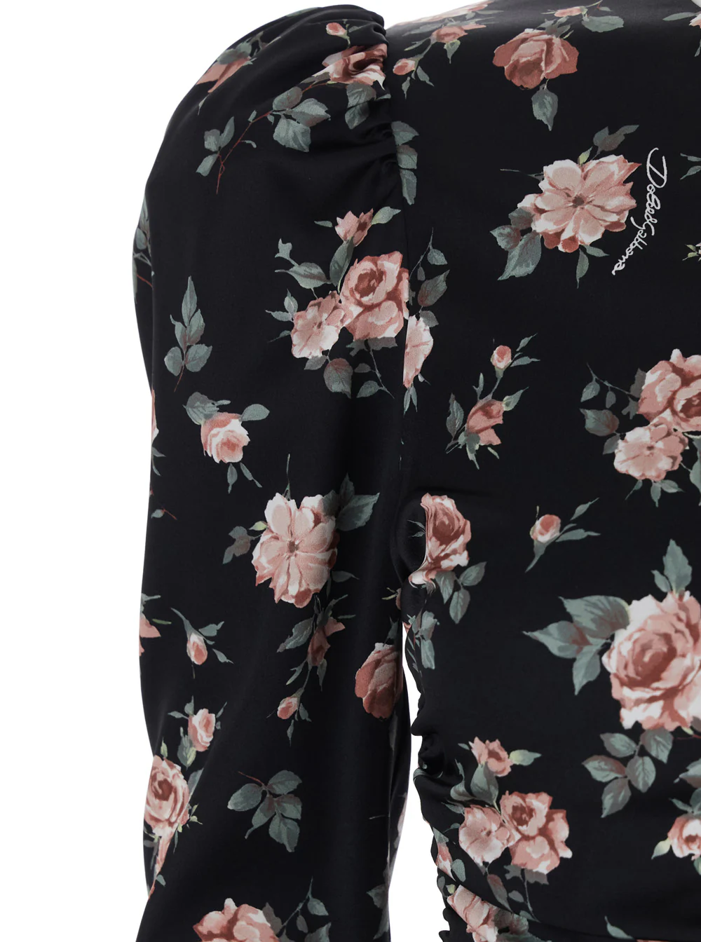 Vestido Preto Dolce & Gabbana com Estampa Floral e Drapeado Lateral em Seda para Mulher Elastano
