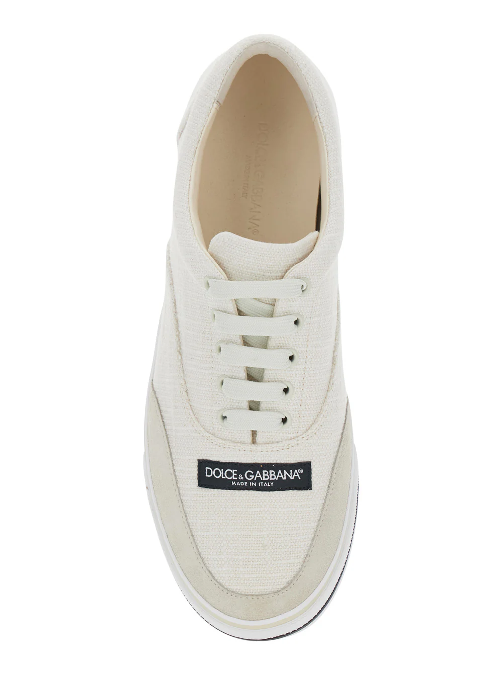 Sapatilhas Baixas Bege Dolce & Gabbana com Patch de Logotipo na Frente em Lona para Homens Cordeiro