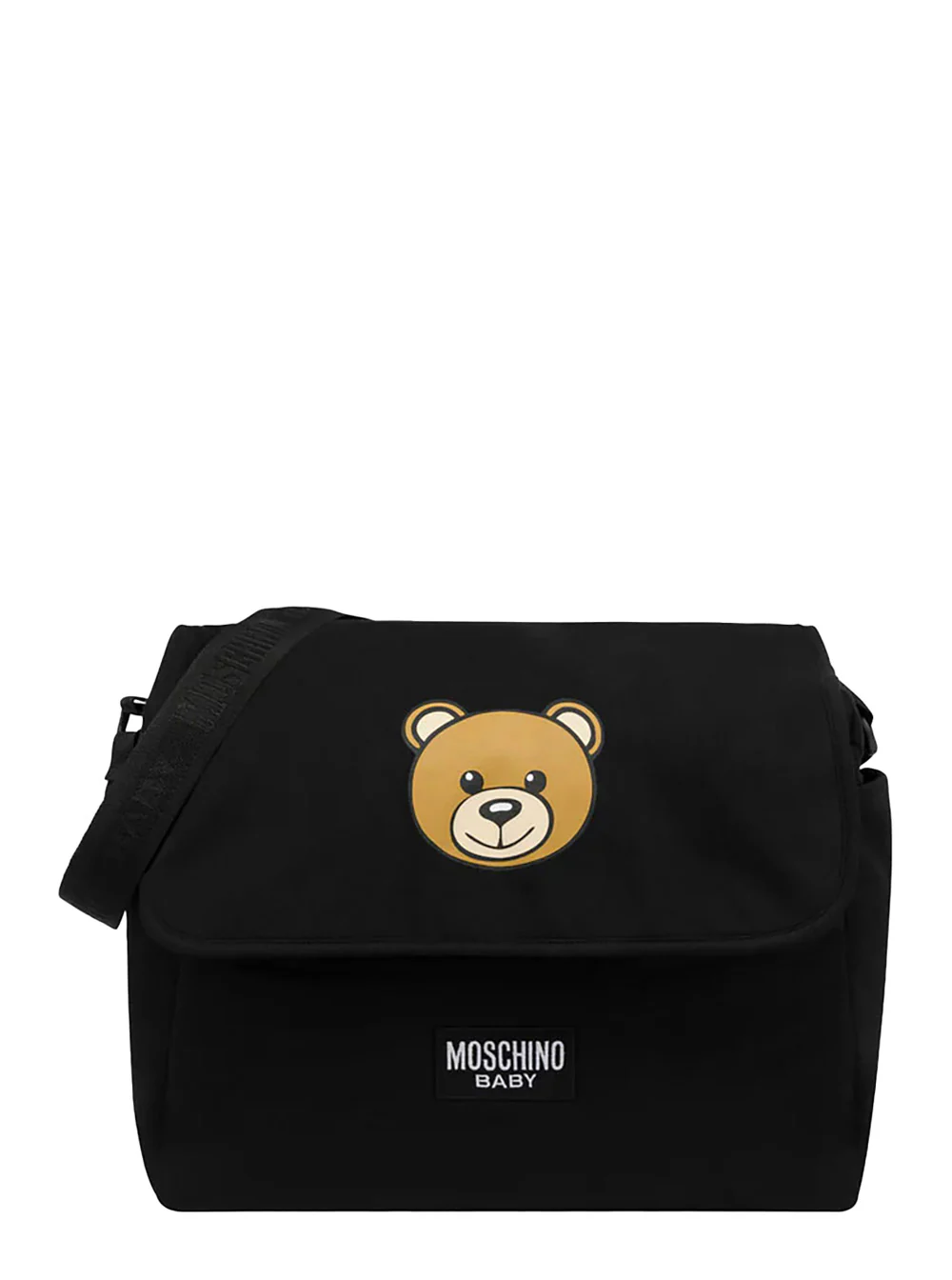Bolsa de Fraldas Moschino Kids com Urso de Pelúcia e Tapete de Troca de Algodão Preto para Mulheres Ombro