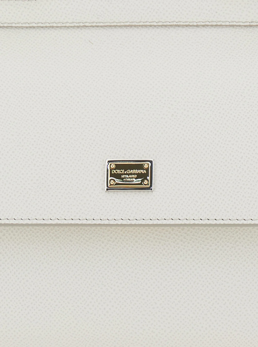 Bolsa Dolce & Gabbana Sicily Piccola com Alça de Ombro Ajustável e Removível, Placa de Logotipo na Frente, Couro Branco Granulado para Mulheres Bolsas de Mão