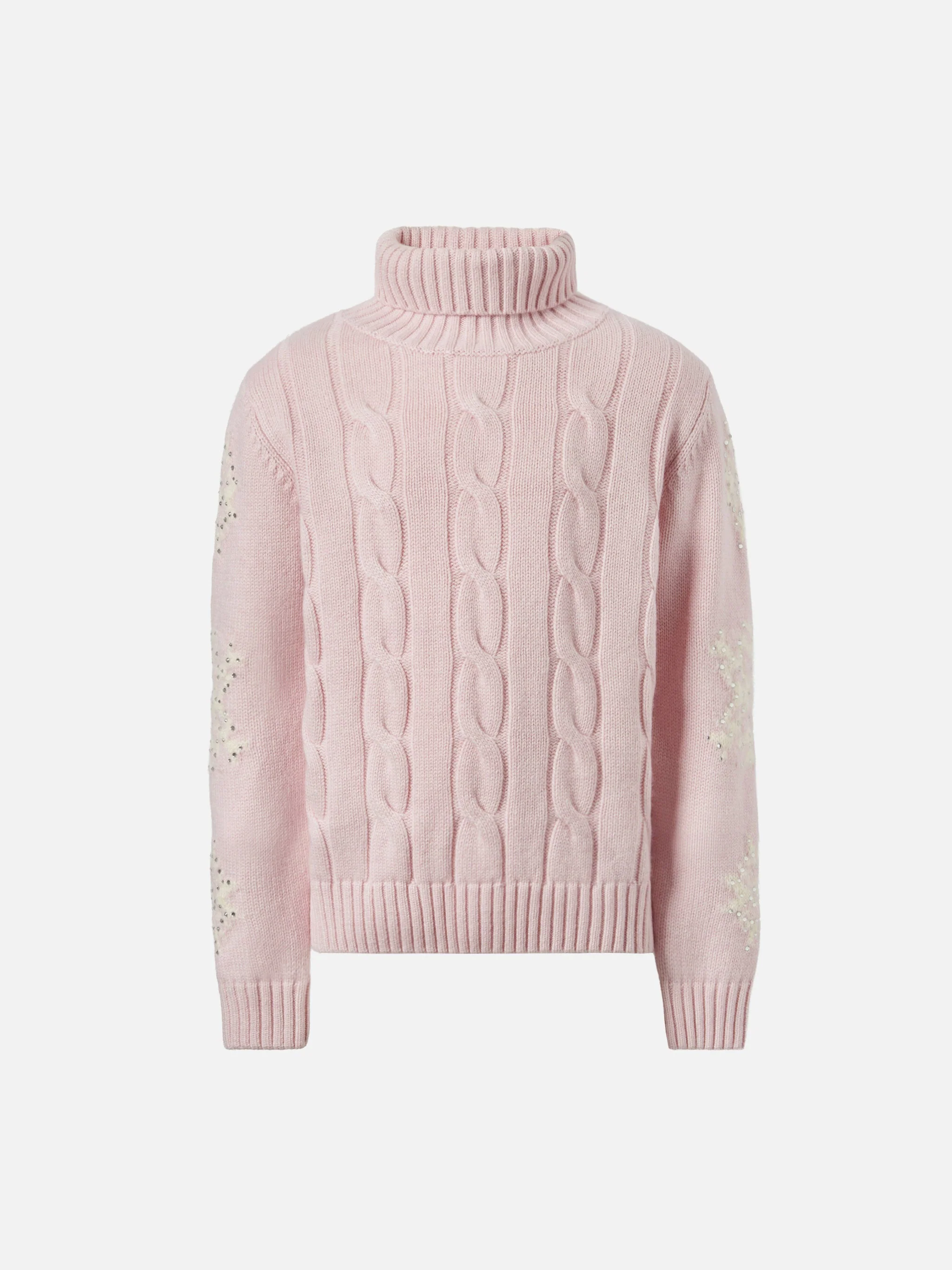 Mc2 Saint Barth Adler Jr Suéter de Gola Alta com Tricô de Malha e Detalhes de Strass em Forma de Estrela de Neve Rosa