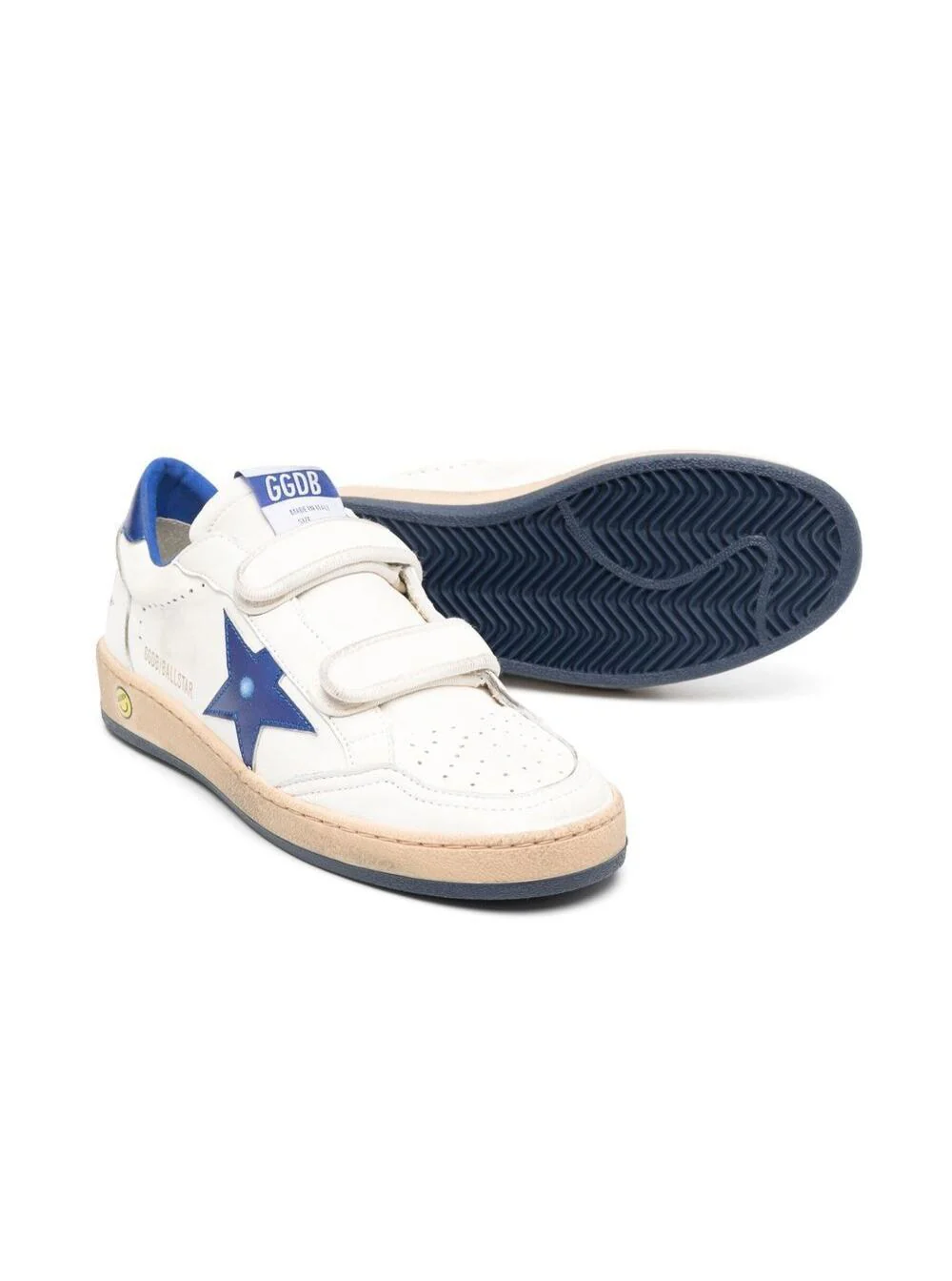 Sapatilha Golden Goose Kids Ballstar com Patch de Estrela em Couro Branco e Azul para Crianças de Algodão Ovino