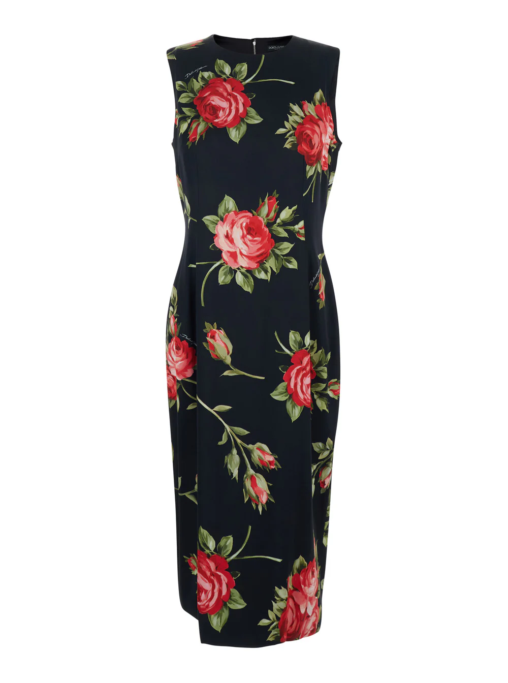 Vestido Preto Dolce & Gabbana com estampa floral em toda a peça em seda para mulheres Elastano