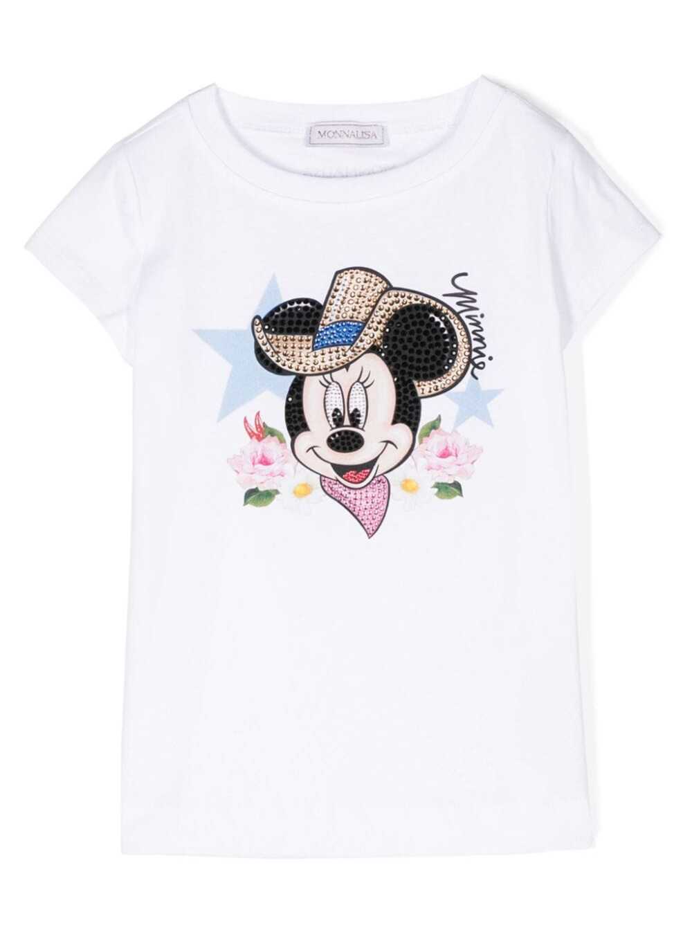 Camiseta Branca Infantil Monnalisa com Estampa Minnie e Strass Camisetas de Menina Camisetas Polo