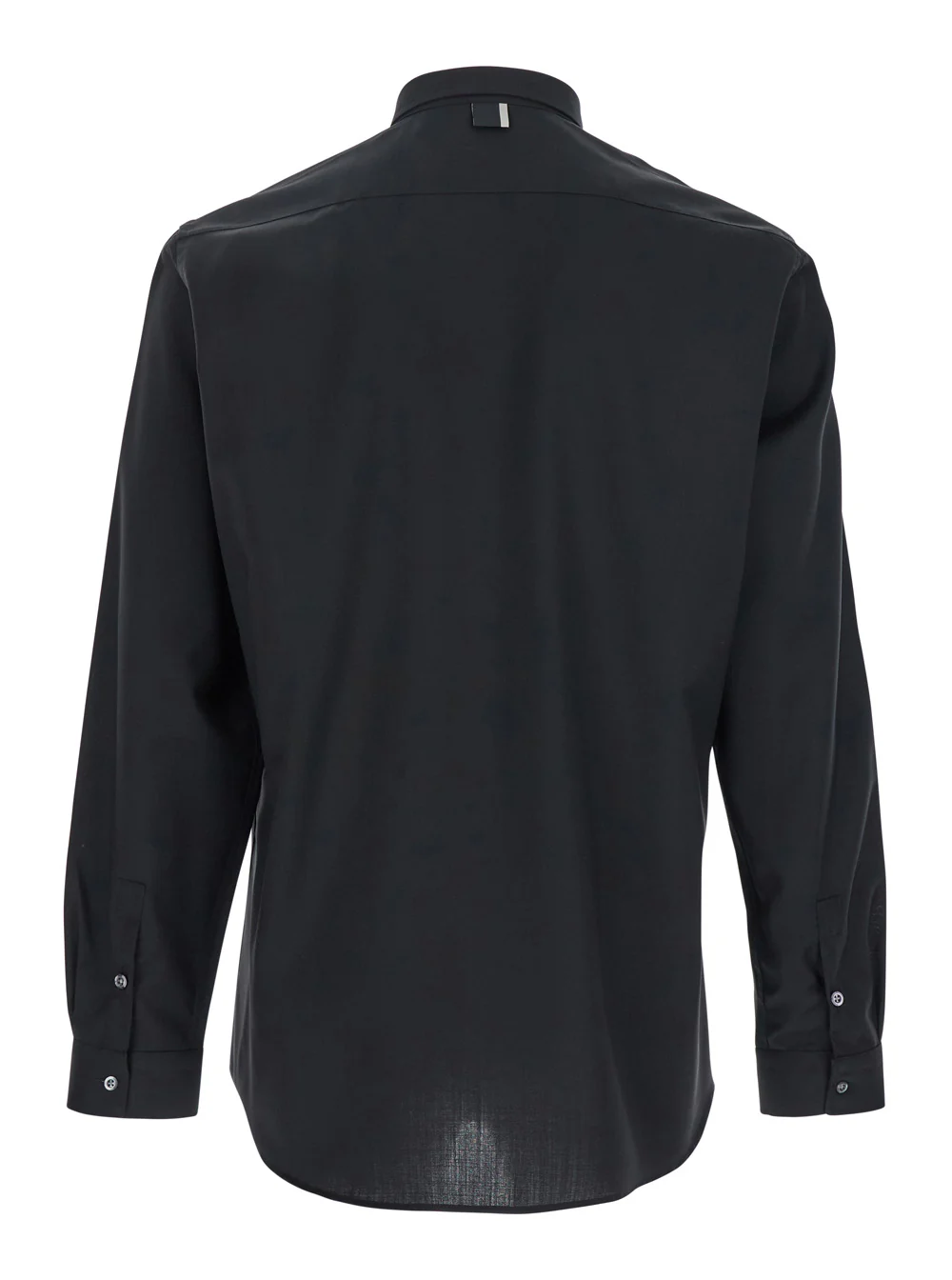 Camisa Preta de Marca Baixa com Gola Clássica e Fechamento por Botões em Tecido para Blusas Masculinas